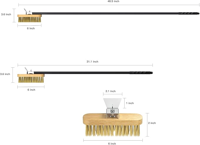 G.a HOMEFAVOR Pizza Oven Brush with Scraper, 46.5 inch Long Handle (Detachable), Brass Bristles for Pizza Oven