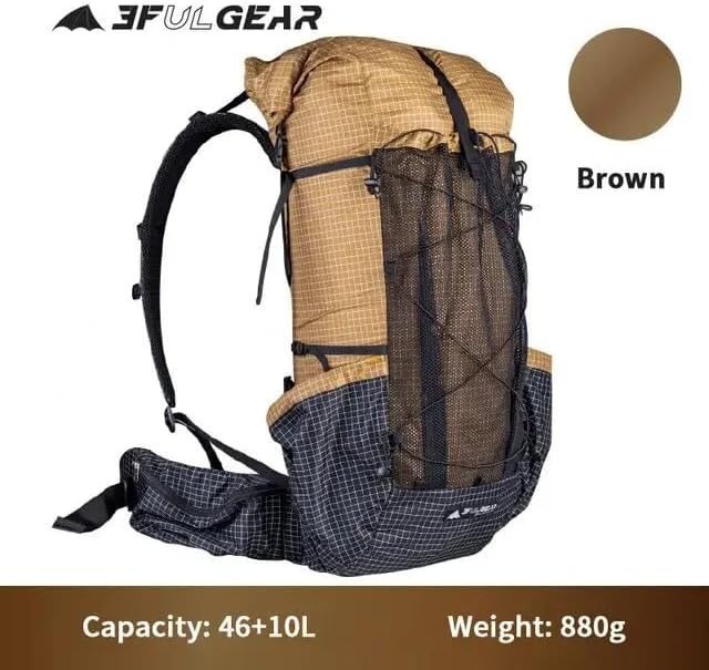 3F UL GEAR QiDian Pro UL 46+10L Backpack Outdoor Climbing Bag Camping Hiking Bags UHMWPE ultralight (Khaki)