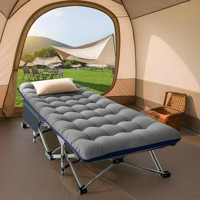 Slsy Folding Camping Cot for Adults with Pad, Padded Portable Sleeping Cots, Camp Bed with Carry Bag for Outdoor Travel, Beach, Hiking