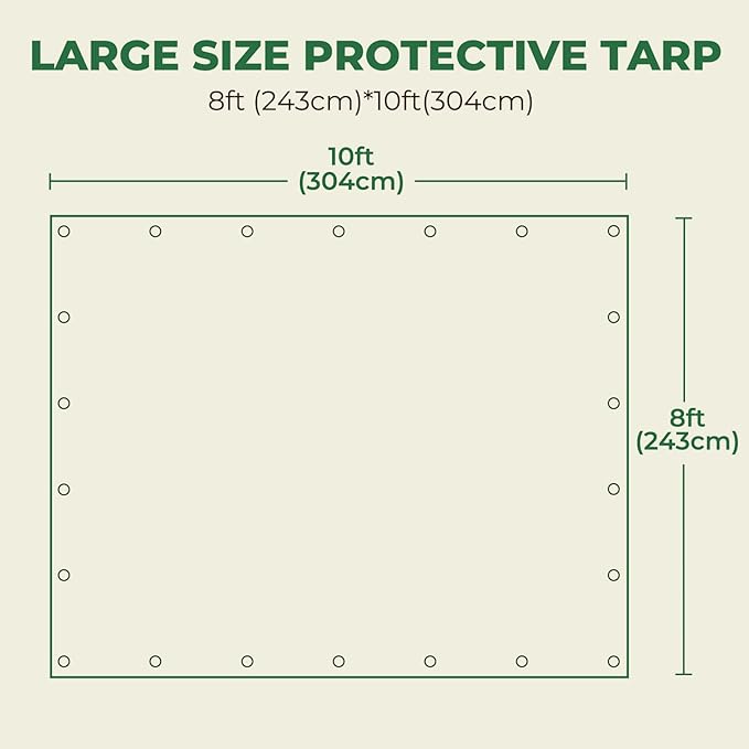 HIRALIY 14 Mil Tarp Waterproof 8x10 Feet, Thick Heavy Duty Tarp with Reinforced Grommets for Firewood, Roof, Camping, Patio, Pool, Boat, Dump Trailer