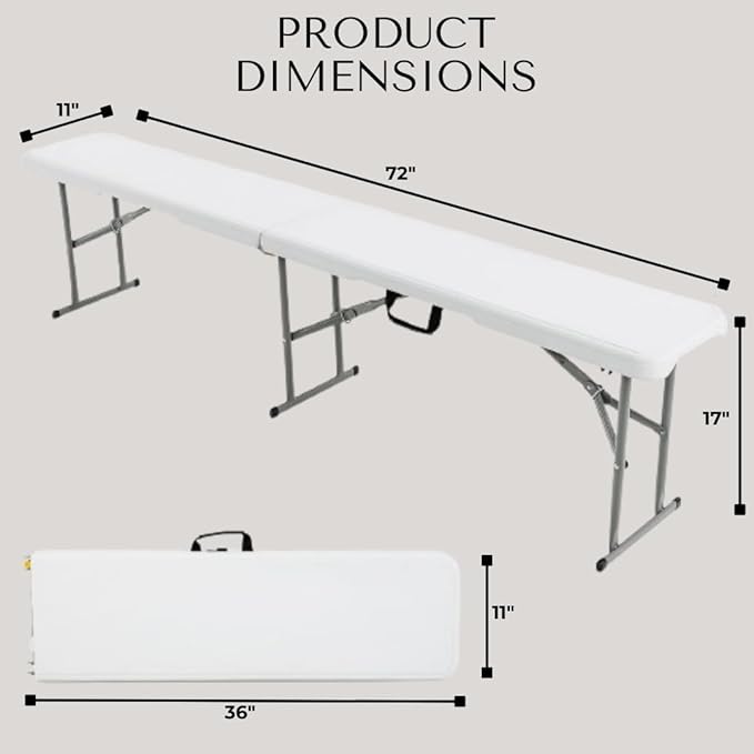 Plastic Folding Bench - Portable Bench Used for Indoor, Outdoor, Picnic, Party, Camping, Dining Seat, Garden Soccer Multipurpose Entertaining Activities, White (2, White, 6 Feet)