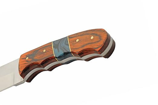 SZCO Full Tang Hunting Knife 8 Inch - Pocket Knife with Stainless Steel Blade, Burnt Orange Resin/Wood Handle & Leather Sheath - Camping Knife for Hunting and Hiking for Men