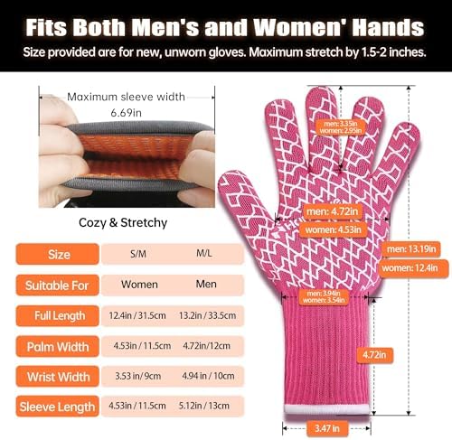 HandLove BBQ Gloves, Oven Gloves with Fingers – Heat Resistant Gloves for Grilling | Silicone Grip, Long Cuff Mitts - Kitchen & Outdoor Barbecue, Cooking, Baking, Black,L