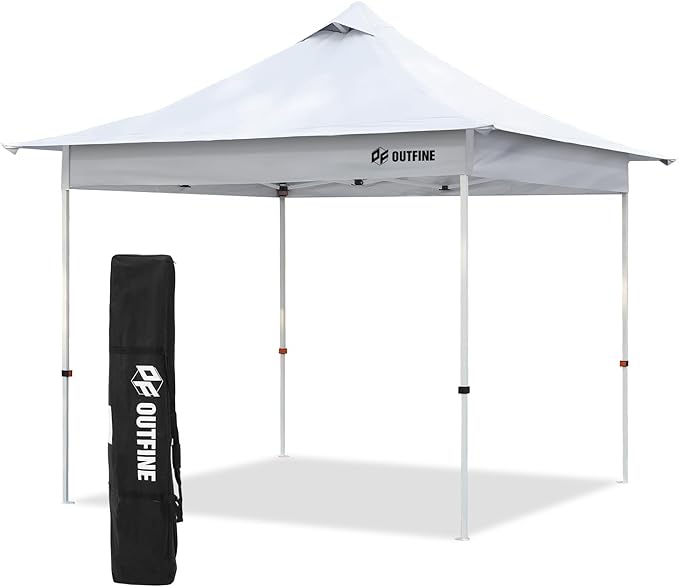 OUTFINE 10×10 Pop Up Canopy-Heavy Duty Canopy Tent with Sturdy Metal Frame(8×8 Base), Carrying Bag, Sandbags×4,Tent Stakes×8 for Events,Camping&Parties(White,10 * 10FT)
