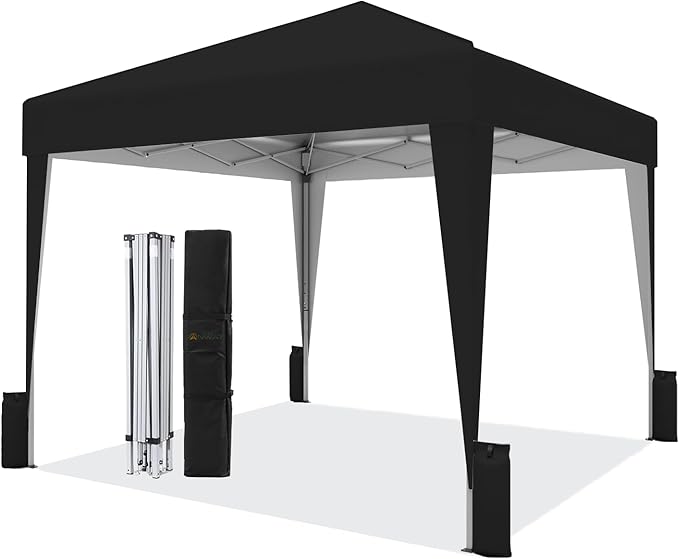 SANWAY 10x10 Pop Up Canopy Tent, One-Button Easy Setup, Outdoor Sun Shade for Events, Camping, Parties, Beach Tent - Black (Black, 10'x10')