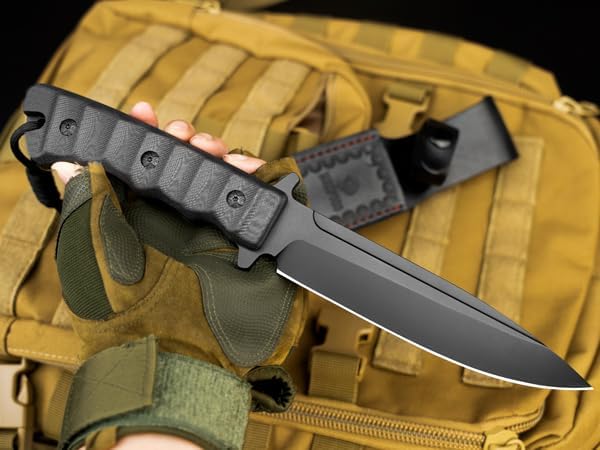 NedFoss BLACK PHOENIX Hunting Knife with Holster, 5.5" 8Cr14Mov Survival Fixed Blade Knife, G10 Handle, Bushcraft & Camping Gifts for Men