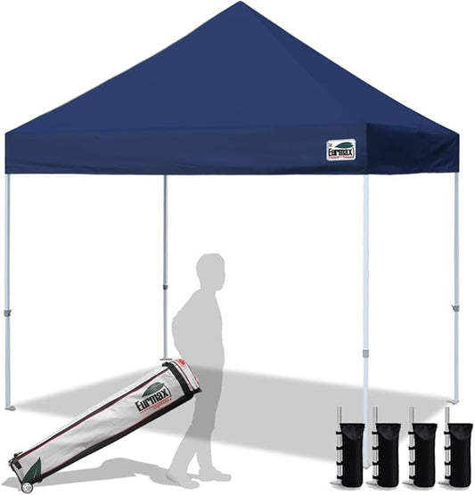 Eurmax USA 8'x8' Pop Up Canopy Tent Commercial Instant Canopies with Heavy Duty Roller Bag,Bonus 4 Sand Weights Bags (Navy Blue)