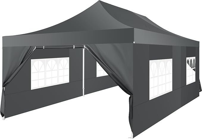 COBIZI 13x26 Pop Up Canopy with 6 Sidewall,Heavy Duty Canopy UPF 50+ All Season Wind Waterproof Commercial Outdoor Wedding Party Tents for Parties Canopy Gazebo with Roller Bag(13 x 26 ft Gray)