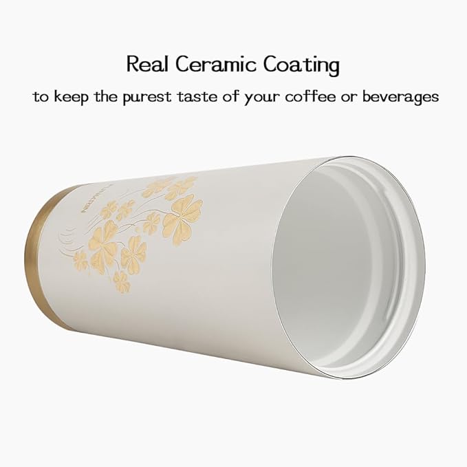 Funkrin Coffee Travel Mug with Straw & Flip Lid, 16oz Insulated Tumbler Cup with Ceramic Coating, Double Wall Vacuum Leak-Proof Mug for Office School Party Camping