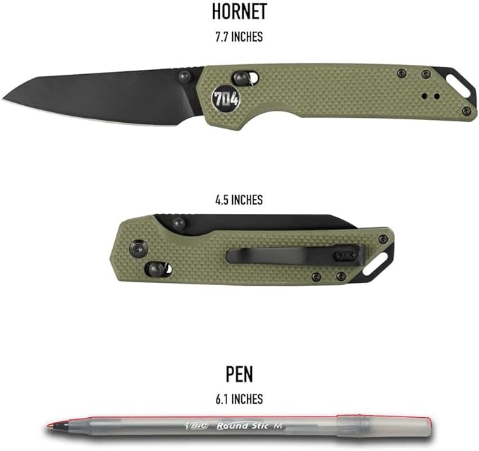 704 Gear Hornet EDC Folding Pocket Knife with Crossbar Lock | 3.17" Reverse Tanto Blade, D2 Steel, G10 Handle, Reversible Pocket Clip | Black