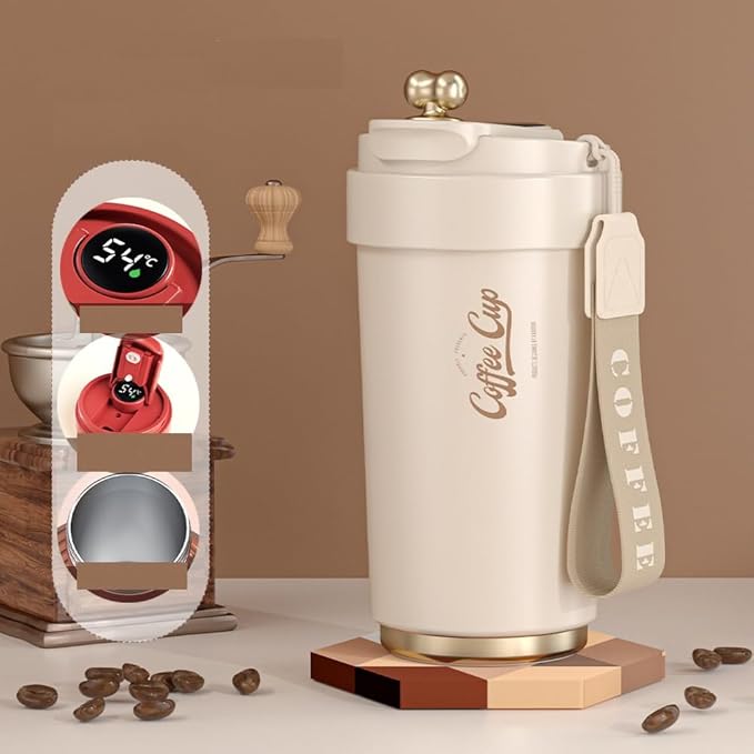 Coffee cup,Insulated Travel Coffee Mug Spill Proof Leak Proof Portable To Go Camping Stainless Steel Coffee Tumbler Reusable Coffee Cups with Lids Thermos for Hot and Cold Drink (Milky Gold)