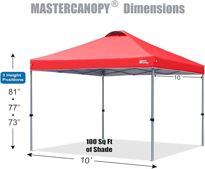 MASTERCANOPY Durable Pop-up Canopy Tent with Roller Bag (10x10, Red)