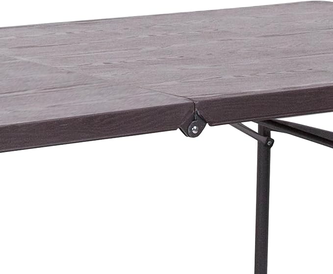 Flash Furniture Elijah 6-Foot Bi-Fold Brown Wood Grain Plastic Folding Table with Carrying Handle
