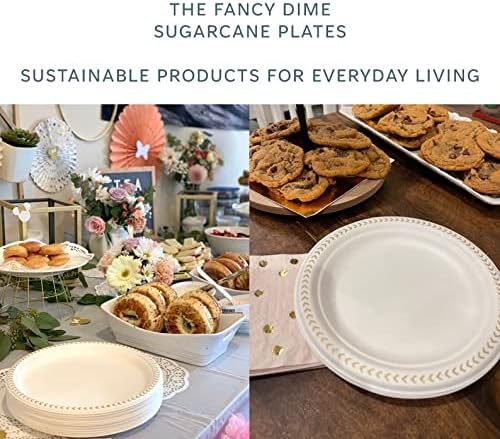 Disposable Paper Plate: Heavy Duty, Elegant, Eco-Friendly, Compostable Paper Plates (50 Count), Tree Free Sugarcane Bagasse Plate with Color Party Plate (10 inch Gold Dinner Plate)