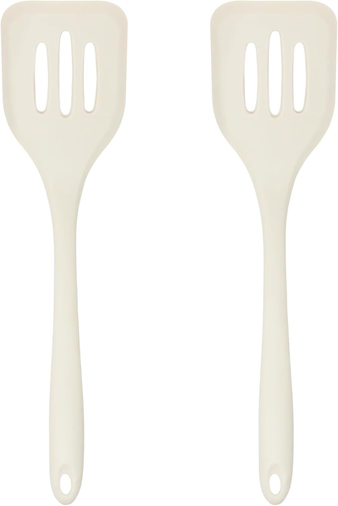 Silicone Slotted Turner Set – 2-Piece Set of Turner Spatulas for Eggs and Pancakes – Kitchen Tools and Accessories with Comfortable Handles, Heat-Resistant Utensils for Cooking & Baking – Cream