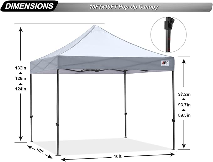 ABCCANOPY Patio Pop Up Canopy Tent 10x10 Commercial-Series (Gray)