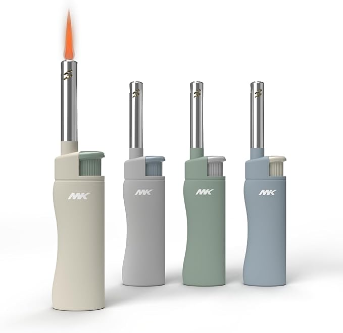MK Candle Lighter, Butane Refillable Wind-Resistant Flame, 4-Pack for BBQ, Camping, Outdoor Use (Earthy-4PC)