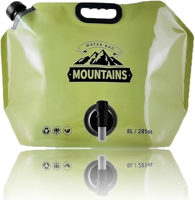 Collapsible 8L Water Storage Bag, BPA-Free Portable Folding Water Jug with Adjustable Faucet, Leakproof Emergency Water Bag for Camping, Hiking, Riding, Outdoor Sport 1green