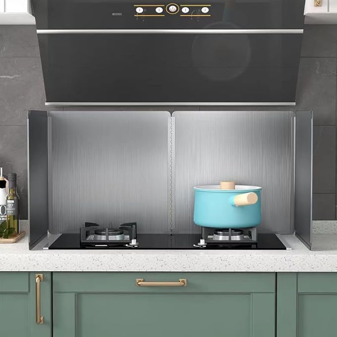 Grease Stove Splash Guard for Cooking | 2 Sided Kitchen Stove Splatter Guard Backsplash Back Splash Protector for Wall, Foldable Stainless Steel,15.7” X 15.7” X 15.7” Per Piece, 2 Pcs In Package