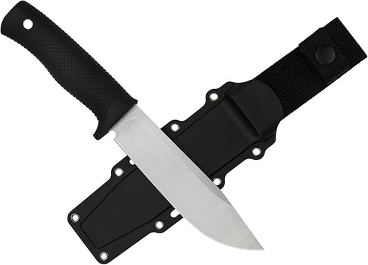 Tactical Fixed Blade Knife, 5.87 inch Blade, 4.65 inch Kray-Ex Handle, Stonewashed 420 Stainless Steel, with Secure-Ex Sheath for Outdoor Camping Hunting Survival (B-Silver)