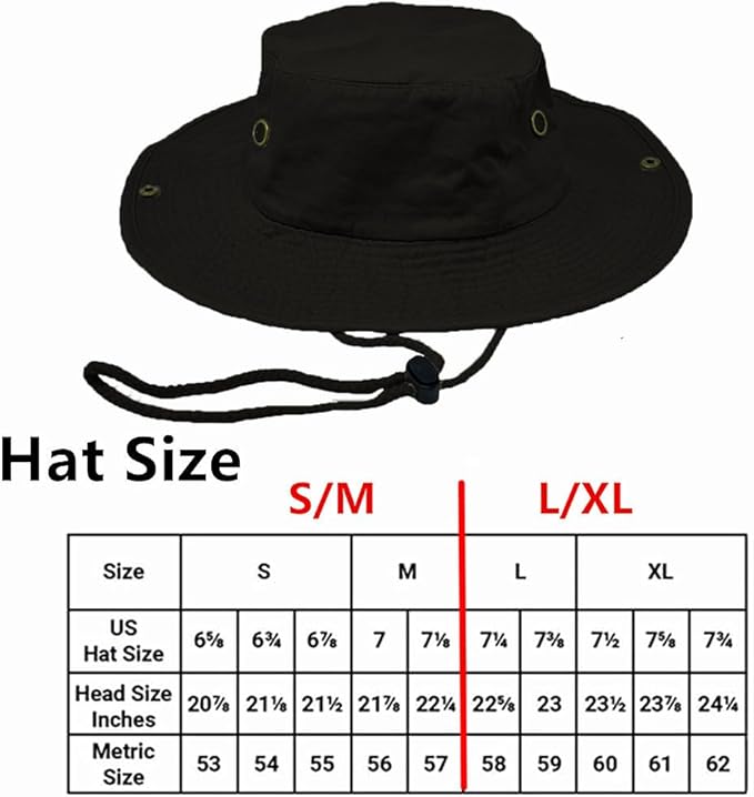 Glory Max Washed Cotton Bucket Hat with Chin Strap Fishing Sun Safari Boonie Cap
