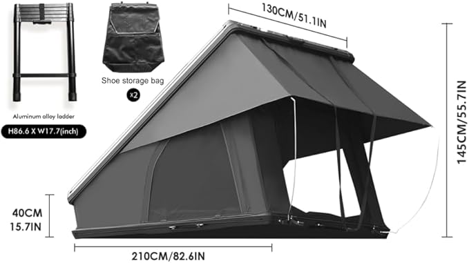 Roof Top Tent Hardshell Rooftop Tents with Ladder, Outdoor 2-3 Person Car Overland-Tents Camping for Van Jeep SUV Truck,Black