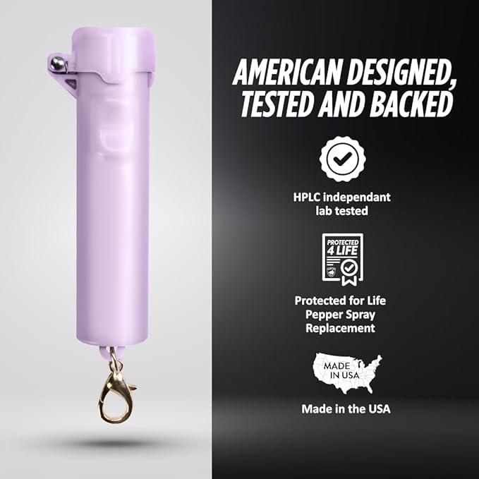 Guard Dog Security Packin' Heat, World’s Smallest Pepper Spray Self Defense for Women, Police Strength with Keychain Snap Clip, Compact Design, Long Range, UV Dye, Push-Button Safety Cap
