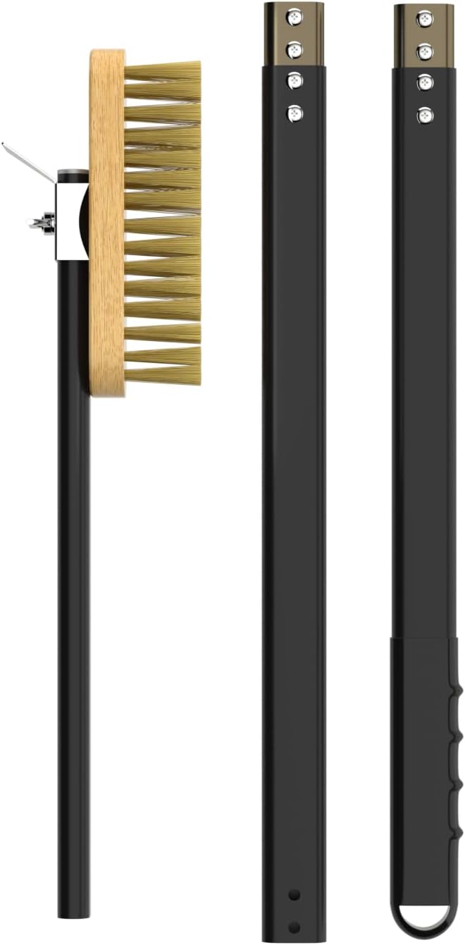 G.a HOMEFAVOR Pizza Oven Brush with Scraper, 46.5 inch Long Handle (Detachable), Brass Bristles for Pizza Oven