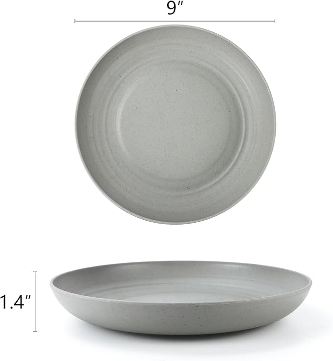 Homienly Wheat Straw Dinner Plates Set of 12 - Microwave & Dishwasher Safe - Unbreakable Kids Plates (Grey, 9 inch)