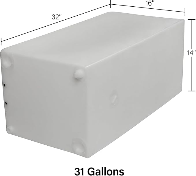 29 Gallon RV Fresh Water Tank, Potable Water Storage Tank for Drinking, Cooking, Cleaning, Showering, for Campers, Trailers, Motorhomes, RVs, Cube Shape, 32" x 16" x 14" (WT-5077)