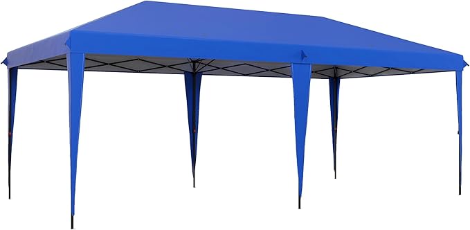 Outsunny 10' x 19.2' Pop Up Canopy Tent, Heavy Duty Tent for Parties, Outdoor Instant Gazebo Sun Shade Shelter with Carry Bag for Catering, Events, Wedding, Backyard BBQ, Blue