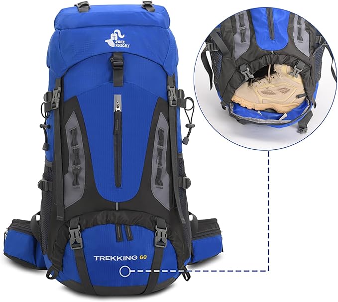 Bseash 60L Hiking Camping Backpack with Rain Cover, Waterproof Large Capacity Outdoor Sport Travel Daypack Climbing Touring (Blue Green)