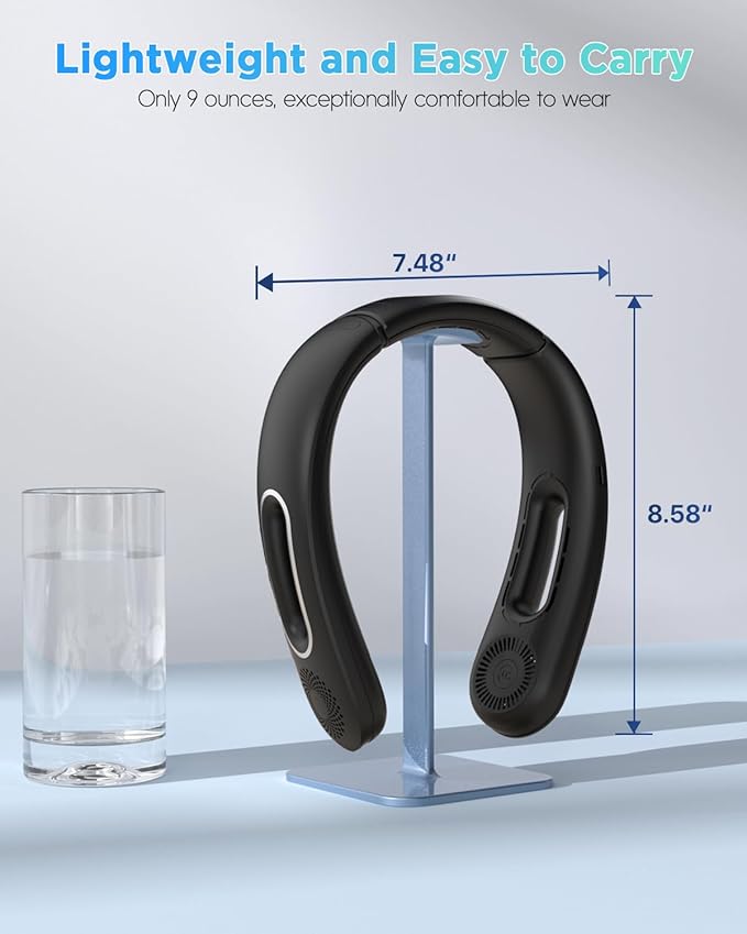 Neck Fan, Hands Free Bladeless Neck Fans Portable Rechargeable, 360° Cooling Neck Fan, 4 Speeds, Quiet, 5200 mAh Battery Operated USB Wearable Personal Fan Gifts for Women, Travel, Outdoor