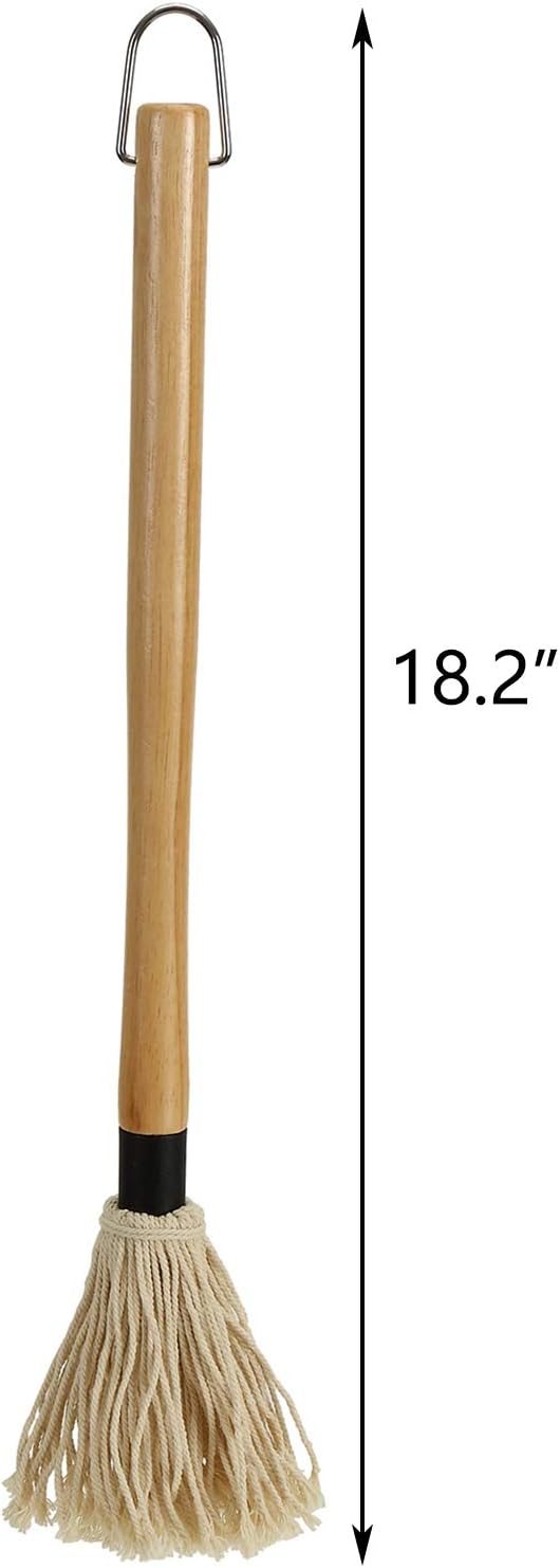 Hedume 2 Pack BBQ Basting Mop with 6 Extra Replacement Heads, Grill Basting Mop Wooden Long Handle Perfect for BBQ Grilling Smoking Steak (18.2 Inch)