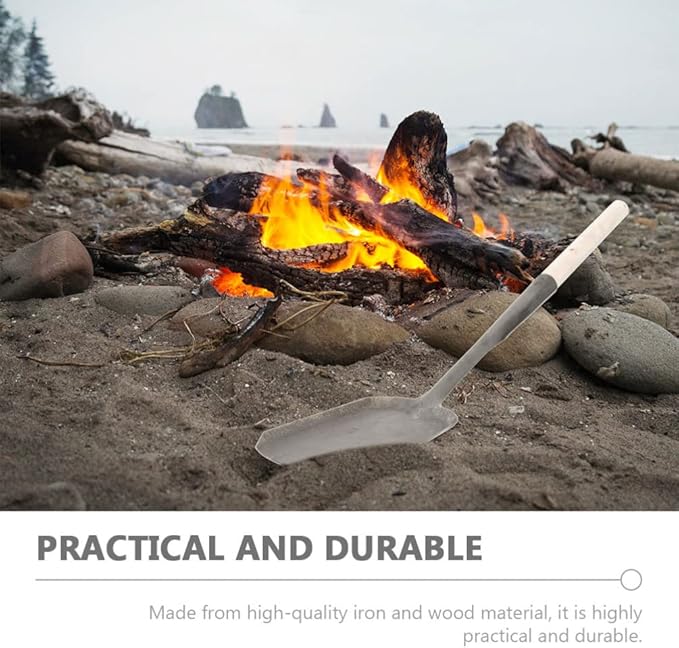 Ash Shovel Kitchen Stove Shovel Fireplace Shovel Fireplace Scoop Coal Shovel Ash Cleaning Shovel Iron Gardening Shovel with Wood Long Handle for Indoor Outdoor