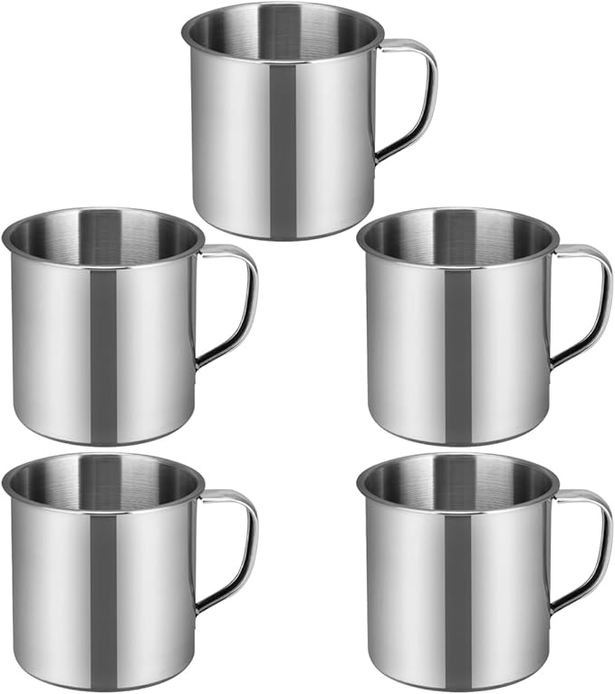 5pcs Small Stainless Steel Mug Camping Coffee with Handle Portable Drinking Cup Kids Hot Chocolate Mug Metal Water Cup For Outdoor Picnic Backpacking Silver