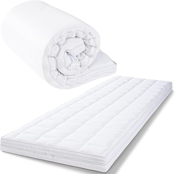 4Inch Cot Mattress Topper, Quilted Soft Portable Pads for Camping with Washable Cover, Memory Foam Sleeping Pads Only, Roll Up Floors Mat, 75"x38", Beige