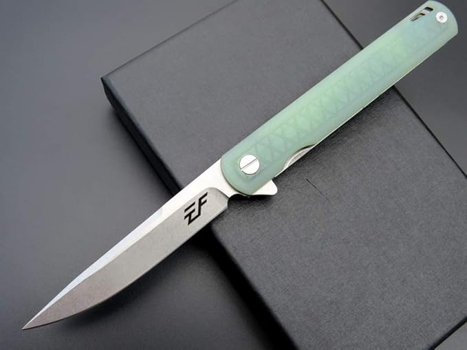 Eafengrow EF16 Folding Knife Flipper Ball Bearing Point D2 Blade G10 Handle with Pocket Clip Everday Carry Pocket Knife Liner Lock Camping Tactical Outdoor Multitool (Jade)