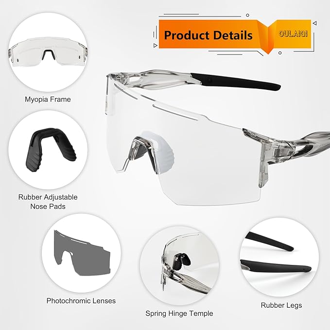 OULAIQI Cycling Sunglasses Polarized Sunglasses for Cycling Men Women with 1 Lens or 3 Interchangeable Lens Baseball Glasses