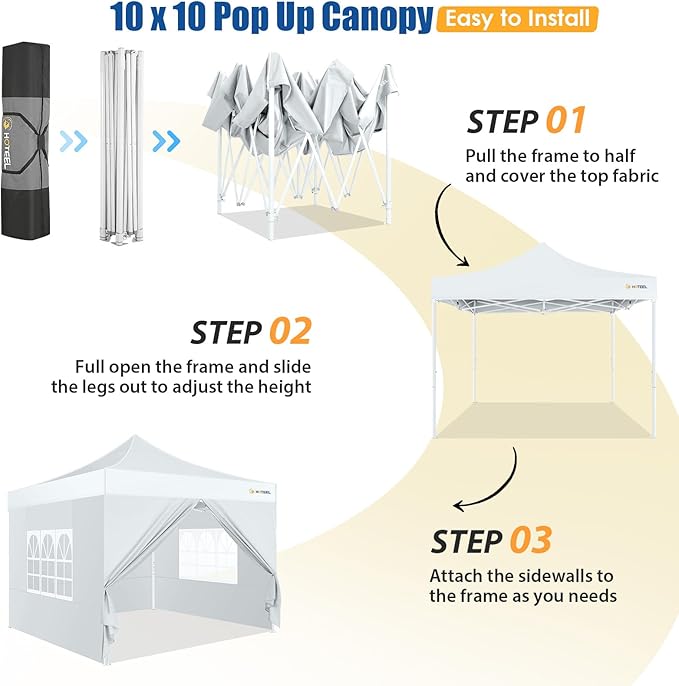 HOTEEL 10x10 Pop up Canopy Tent for Parties, Heavy Duty Easy Setup Tent with 4 Sidewalls, Outdoor Commercial Instant Gazebo for Wedding Event, with Portable Bag, White(Hexagonal Frame)