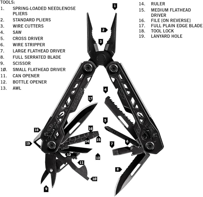 Gerber Gear Truss 17-in-1 Multitool with Pocket Knife and Needle Nose Pliers - Gifts for Men, Compact EDC Gear, Black with Standard Sheath