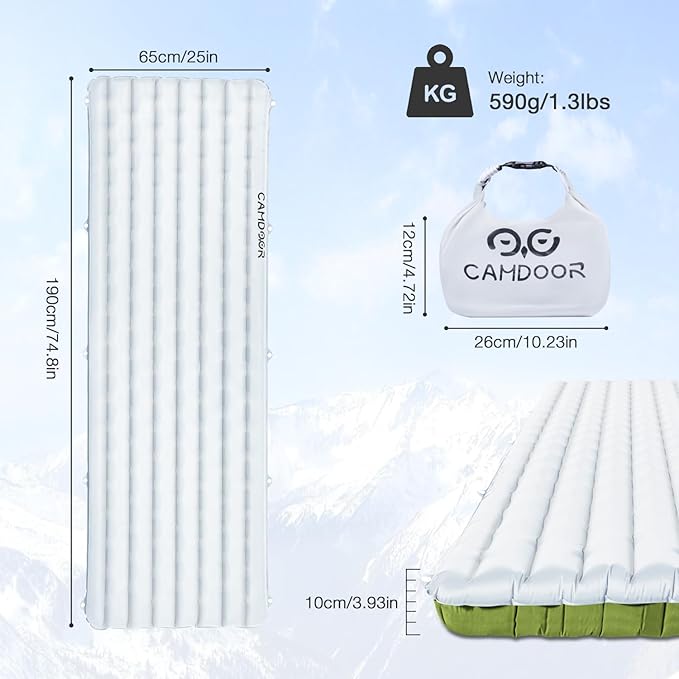 Insulated Sleeping Pads - Lightweight Sleeping Pad for Camping, 6.8 R-Value Upgraded Compact Camping Air Mattress for Backpacking, Hiking