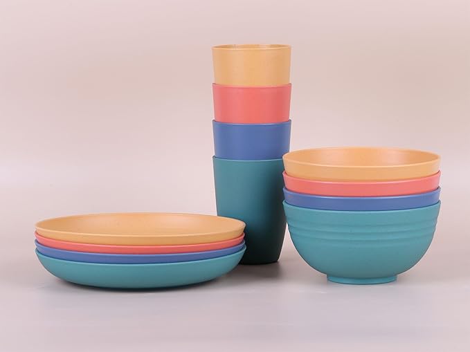 LuckyZone 8.8 Inches Unbreakable Wheat Straw Plates - Reusable Plate Dinner Set - Dishwasher & Microwave Safe - Healthy, BPA Free & Eco-Friendly (8.8 Inches/4 Color_H)