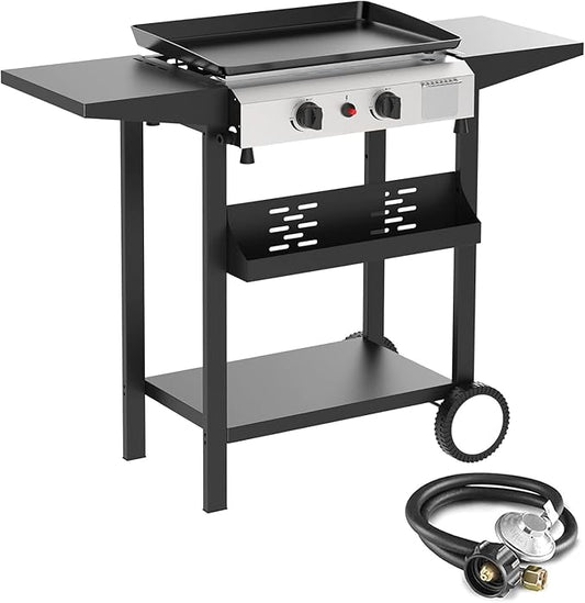 2 Burner BBQ Gas Griddle, 17.3 Inch Stainless Steel Portable Detachable Propane Griddle, 20,000 BTU Flat Top Grill for Camping Tailgating