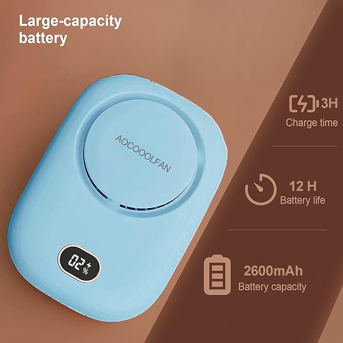 Portable Neck Fan, Mini Small Personal Handheld Fan USB Rechargeable 3 Speed for Girls Boys Woman Eyelash Travel Home Office Outdoor (light blue)