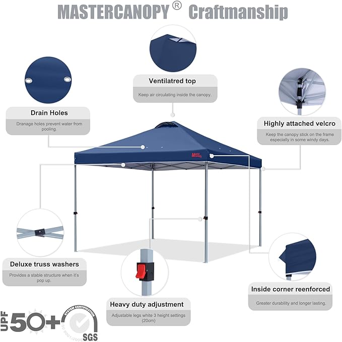 MASTERCANOPY Durable Pop-up Canopy Tent with Roller Bag (10x10, Navy Blue)