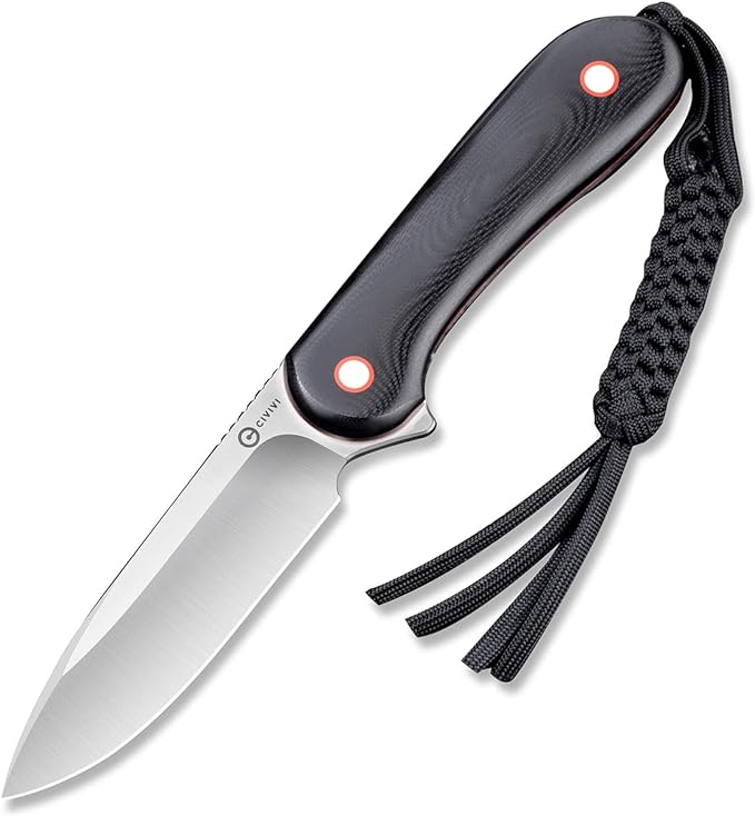 CIVIVI Fixed Blade Elementum Knife 3.98" Blade, Contoured G10 Handles, Belt Knife with Leather Sheath,Tied Paracord Lanyard for Outdoor EDC C2104A
