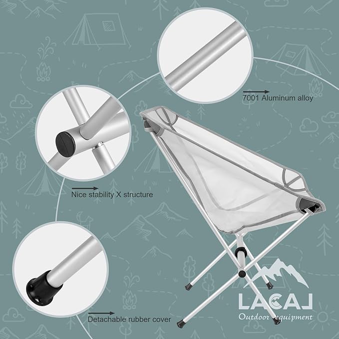 Ultra-Light Folding Camping Chair, All-Aluminum Frame, Surper Breathable Fabric, Easy to Carry, Compact Storage Size (2, Grey)