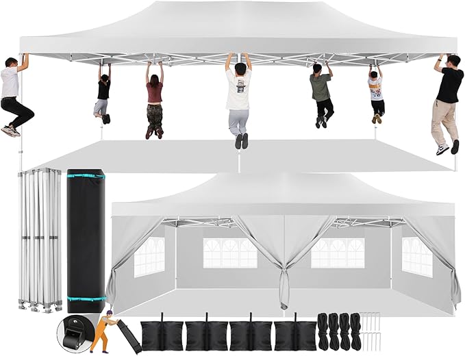 COBIZI 13x26 Pop Up Canopy with 6 Sidewall,Heavy Duty Canopy UPF 50+ All Season Wind Waterproof Commercial Outdoor Wedding Party Tents for Parties Canopy Gazebo with Roller Bag(13 x 26 ft White)