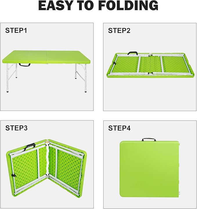 Portable Plastic Folding Table 4ft/6ft/8ft Heavy Duty White Black Picnic Dining Table Fold-in-Half for Camp Party Kitchen Indoor Outdoor